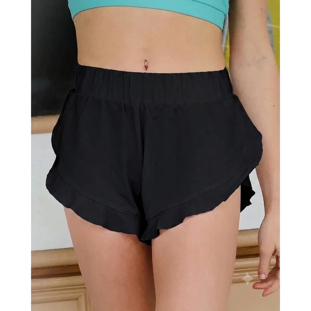 Oh La La Dancewear Black Flutter Ruffle Athletic Dance Shorts Kids CL